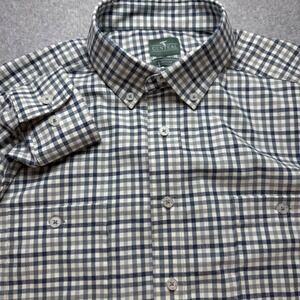 Genteal Mens Flannel Button Down Shirt Medium Navy Grey Check Plaid Long Sleeve